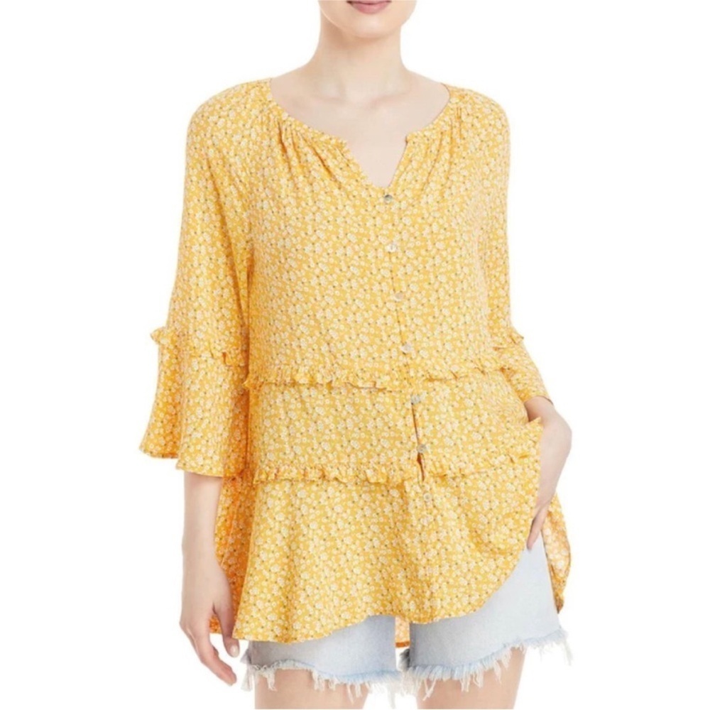 Beach Lunch Lounge Womens Suella Boho Button Down Peasant Top Sunshine Dolly XS
